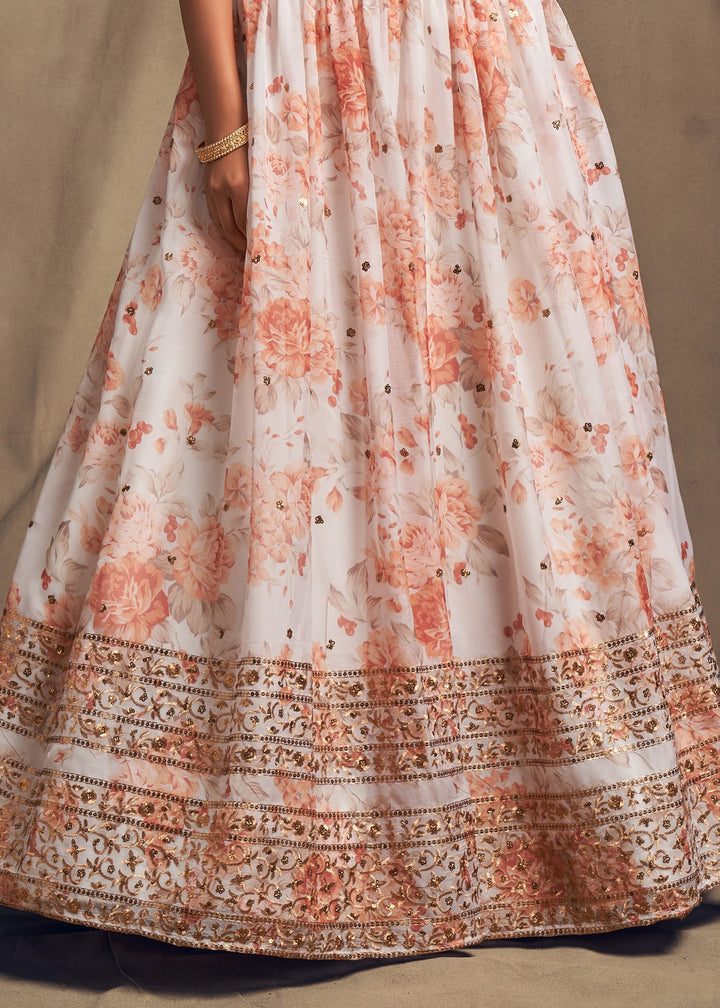 White Organza Lehenga Sequins Zari Embroidery Work