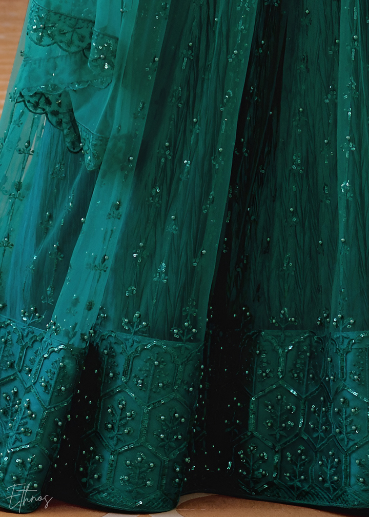 Teal Green Soft Net Lehenga Choli