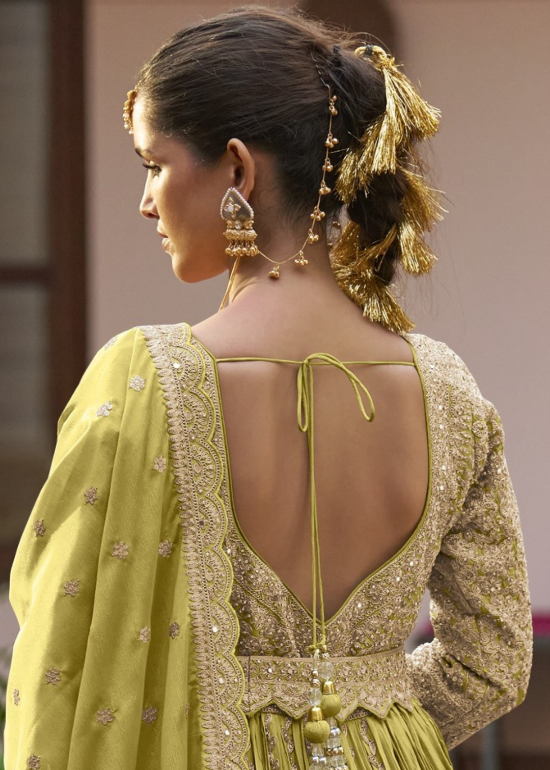 Pistachio Green Chinon Salwar Suit