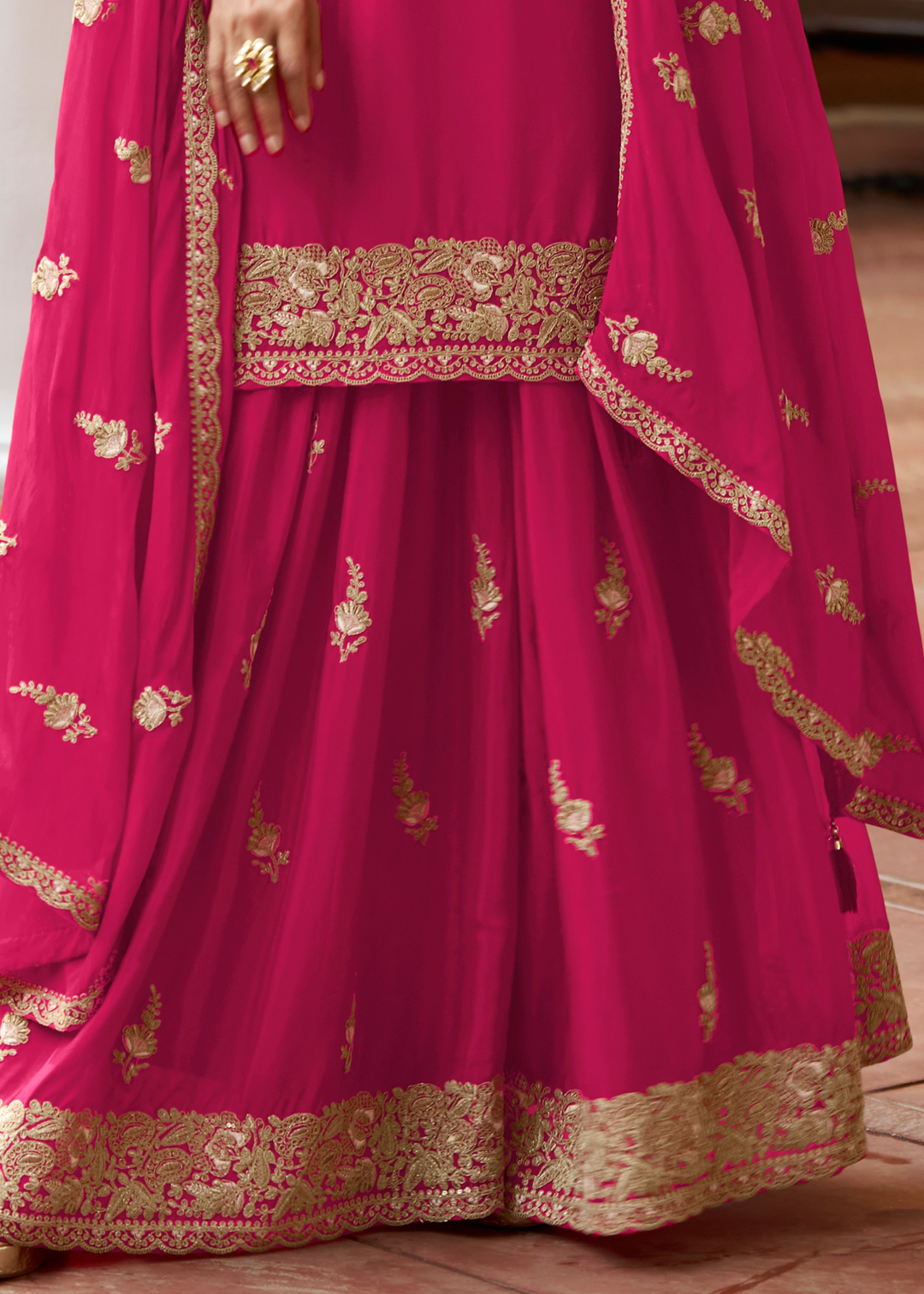 Rani Pink Chinon Palazzo Suit