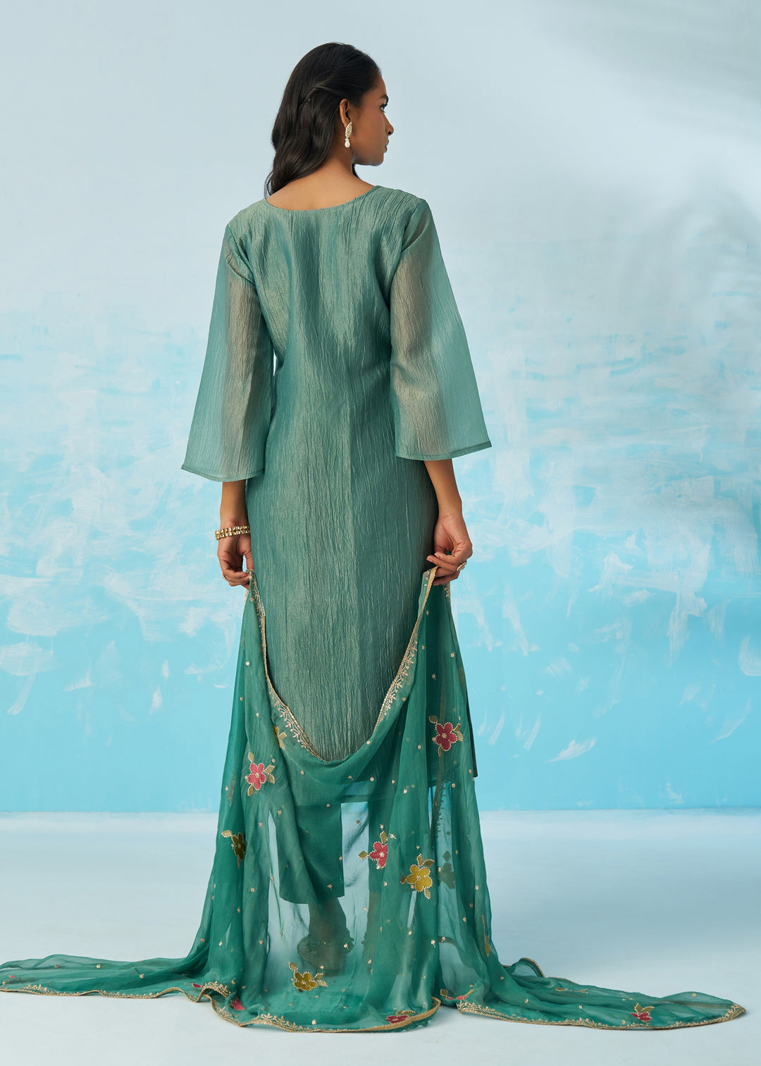 Persian Green Pant Suit With Dupatta M Persian Green Pant Suit With Dupatta M