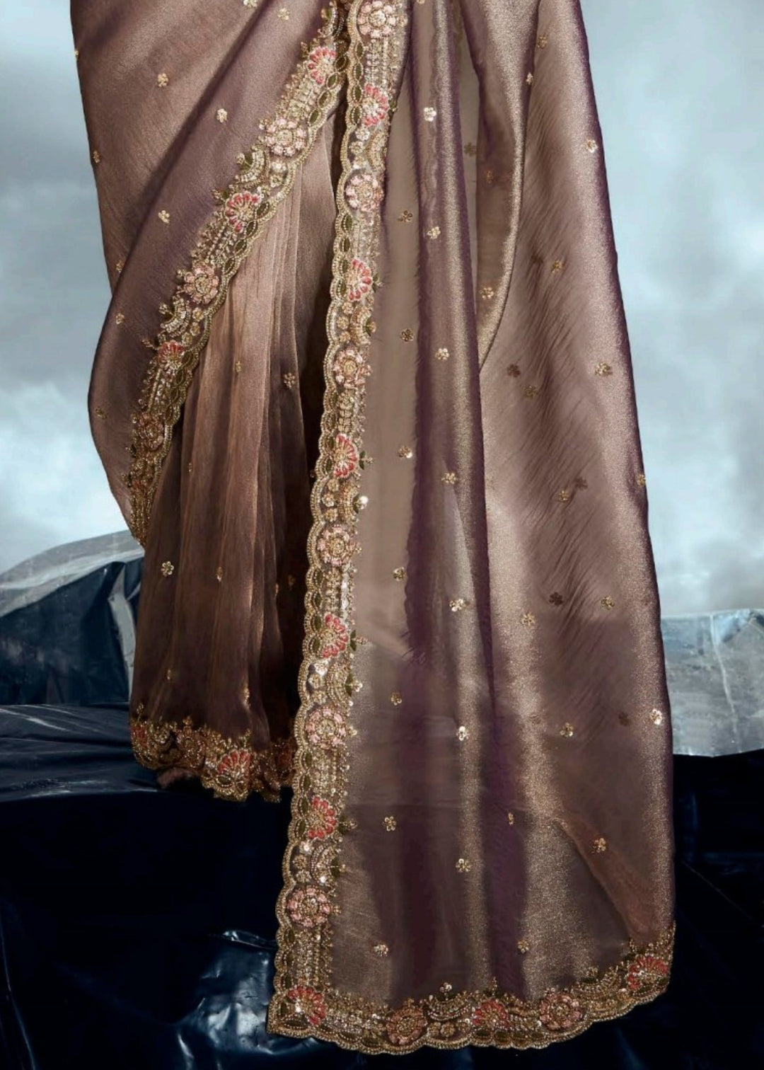 Fawn Pure Fancy Saree with Hand Worked Border