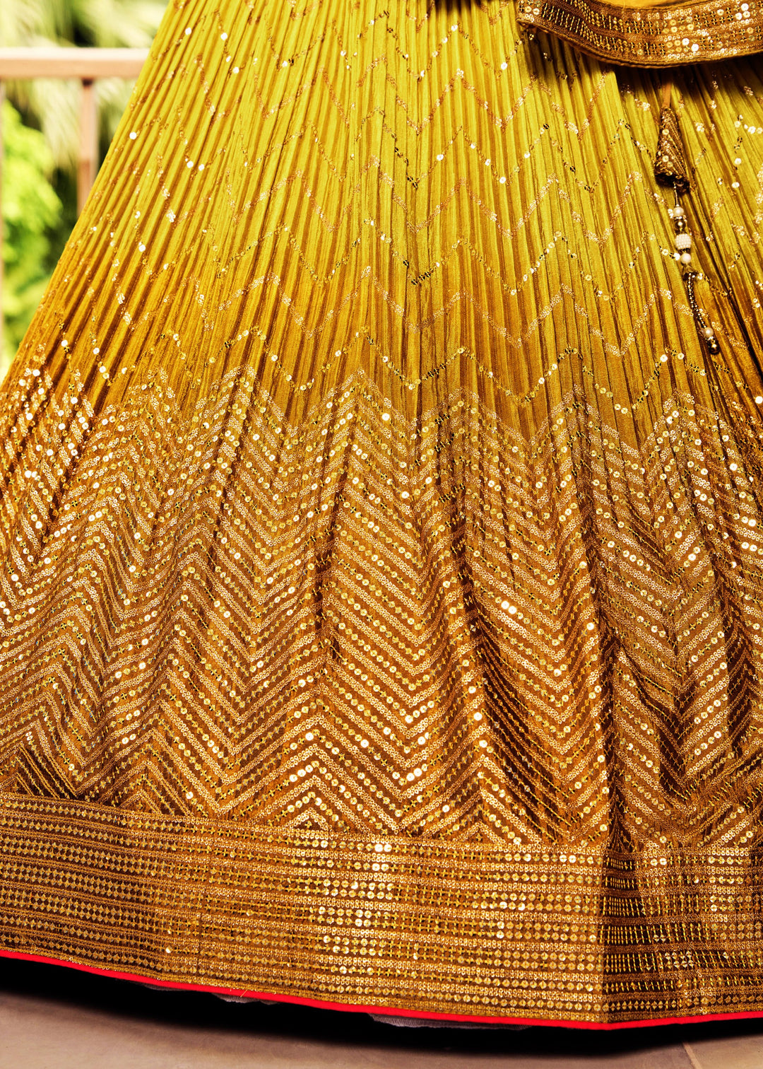 Butterscotch Yellow Chinon Silk Lehenga With Sequence and Thread Embroidery Work