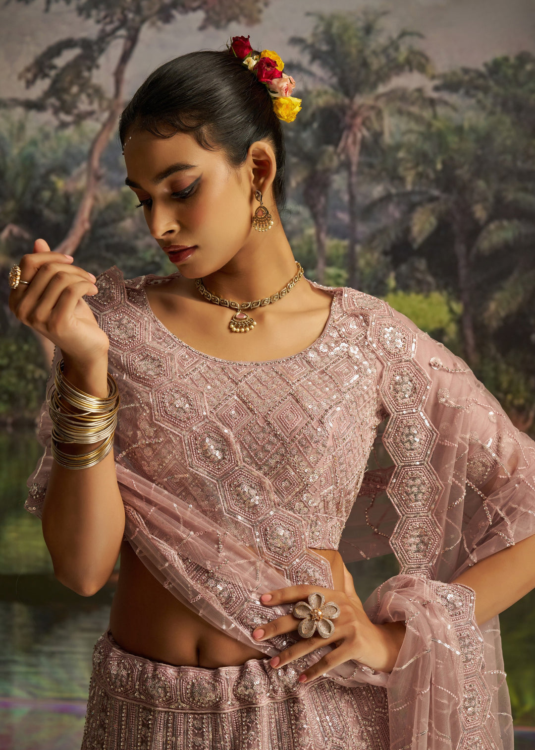 Soft Blush Pink Soft Net Lehenga With Embroidery