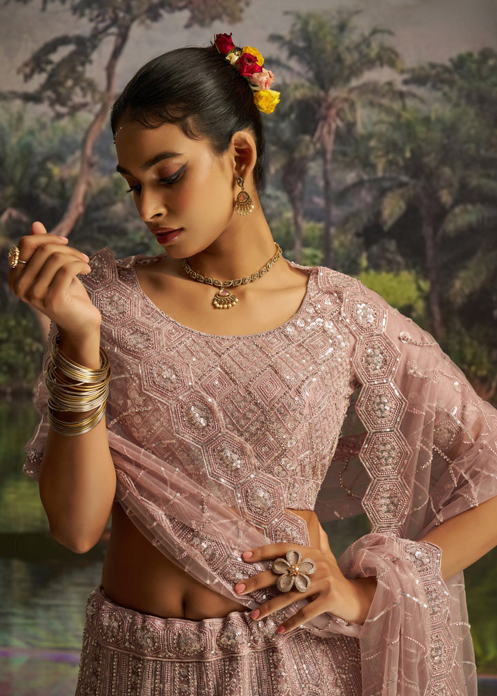 Soft Blush Pink Soft Net Lehenga With Embroidery