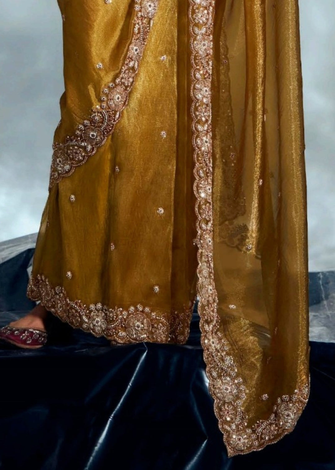 Goldenrod Pure Fancy Saree with Hand Worked Border