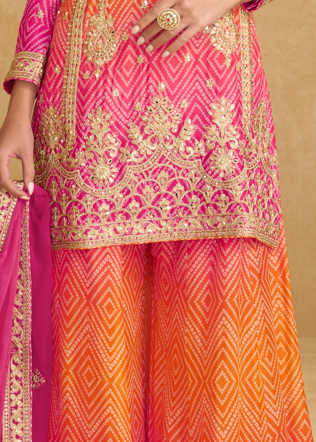 Rani Pink – Orange Ombre Chinon Palazzo Suit