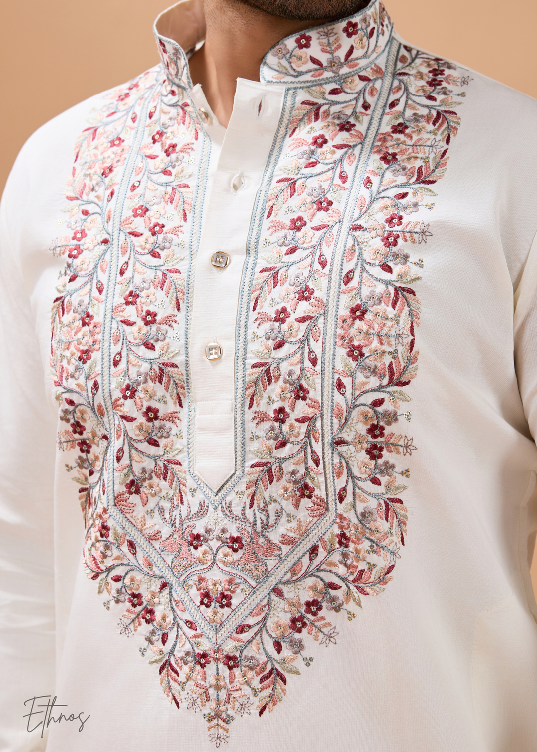 White Mens Wear Silk Kurta With Pant And Dupatta