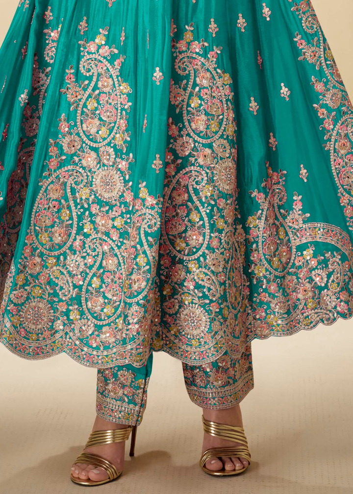 Peacock Green Chinon Salwar Suit