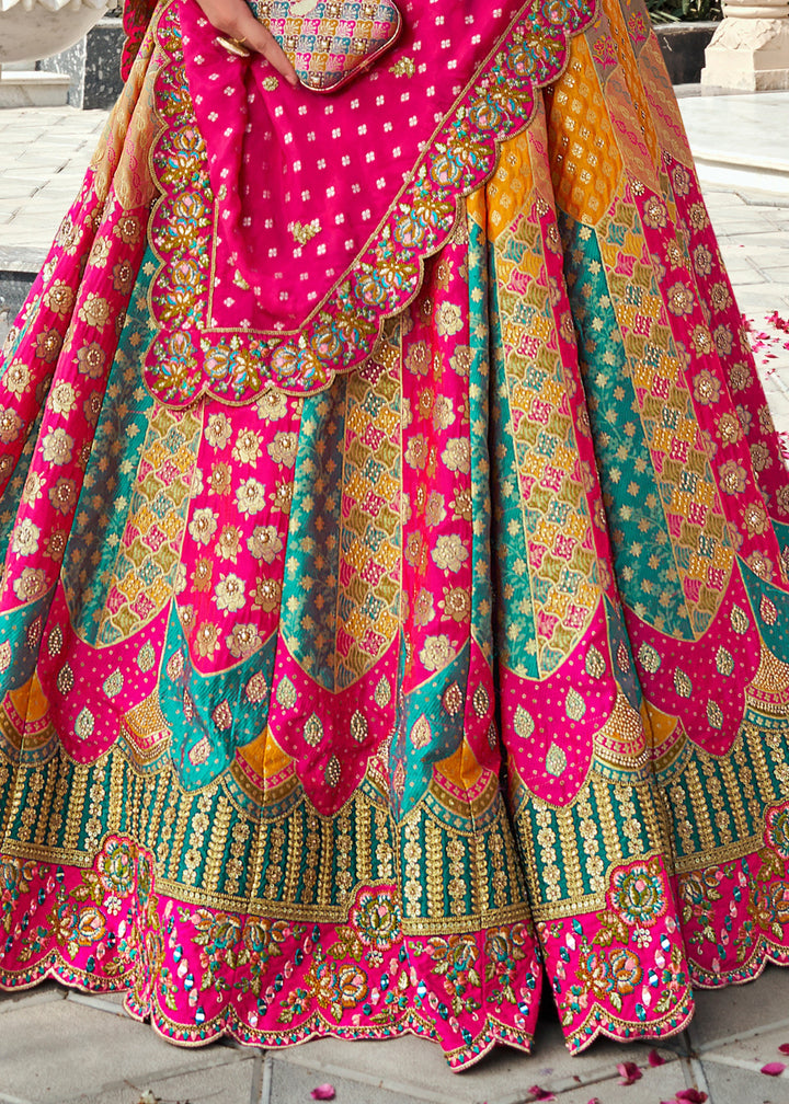 Hot Pink Banarasi Silk Lehenga with Zarkan & Cutwork