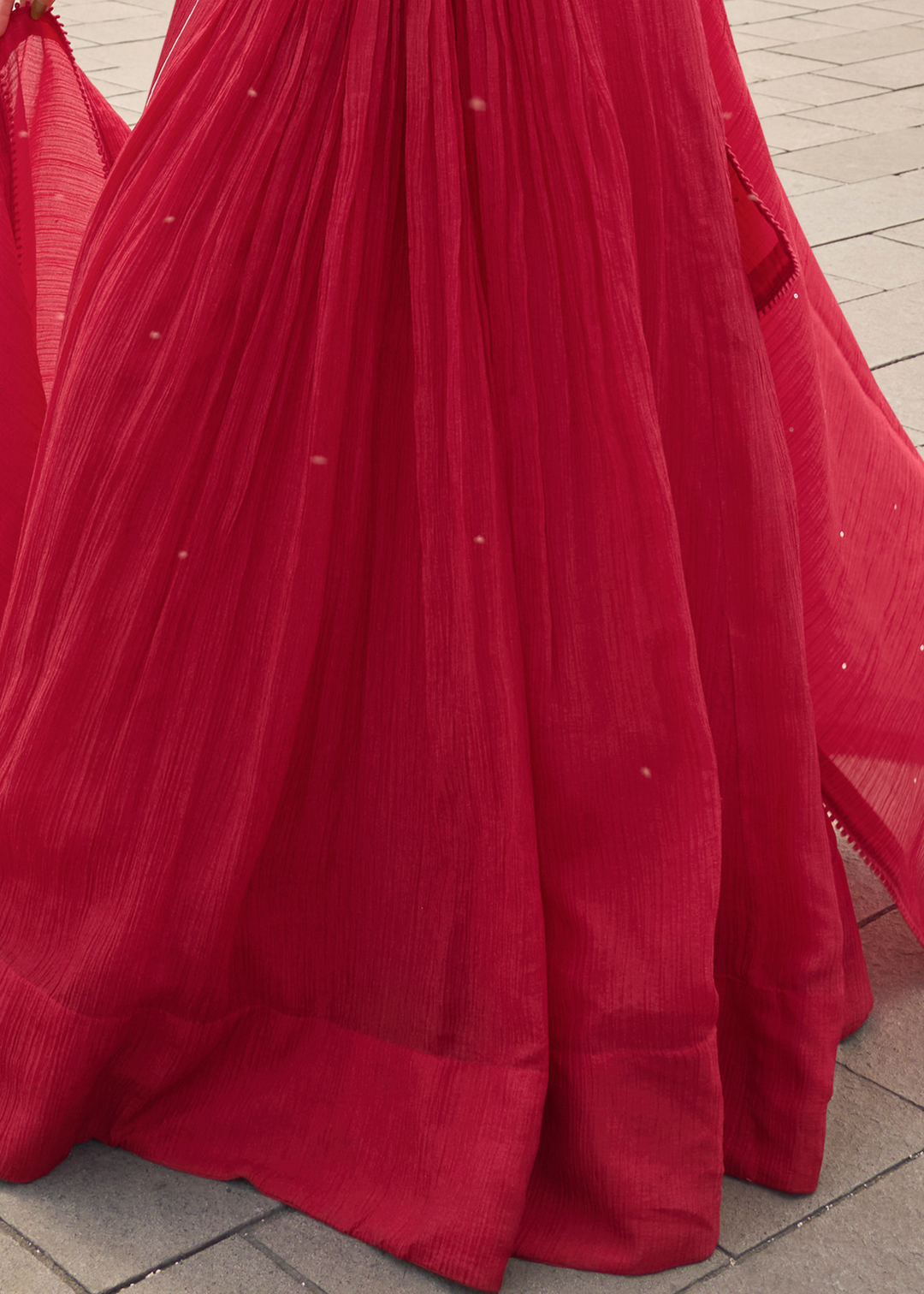 Ruby Red Chinon Silk Gown with Dupatta