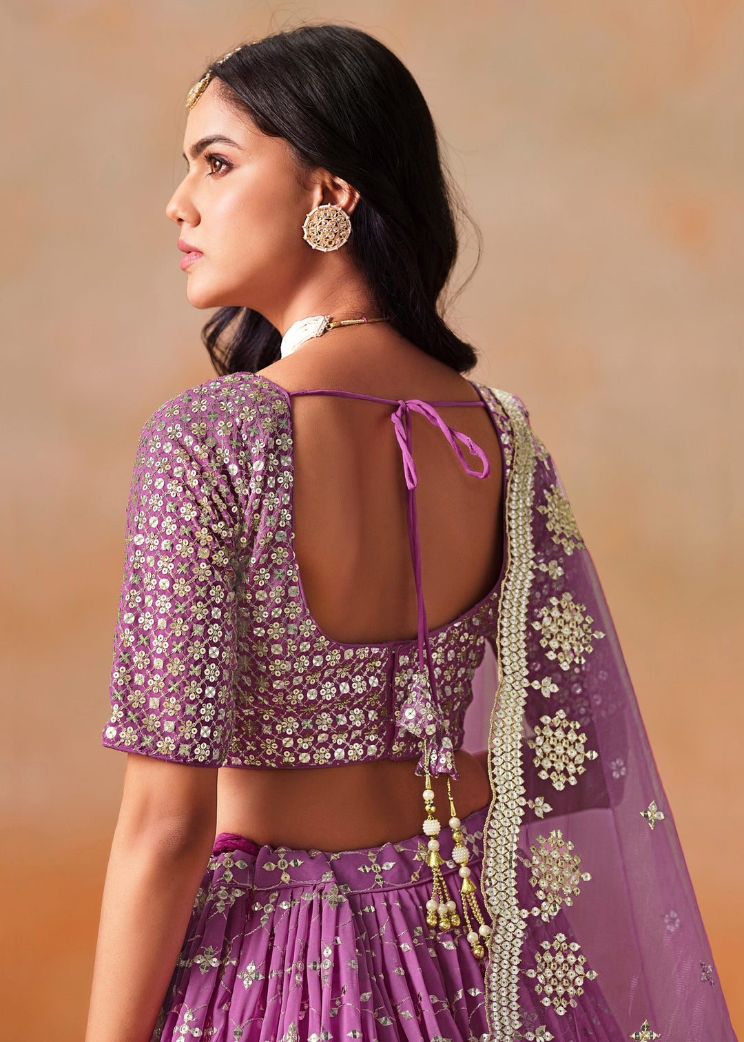 Rani Pink Sequins Zari Embroidered Work Georgette Lehenga