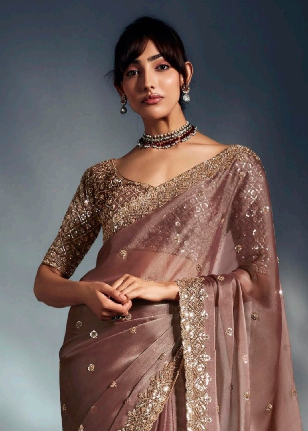 Chocolate Pure Fancy Saree with Hand Worked Border