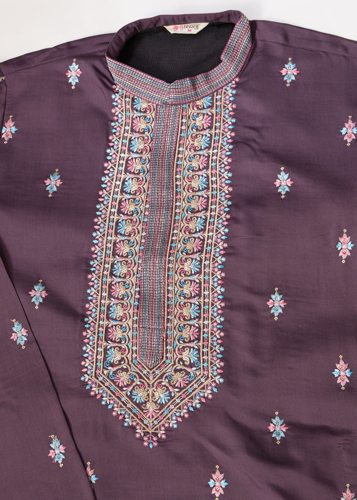 Purple Mens Wear Koti Style with Silk Kurta and Pajama
