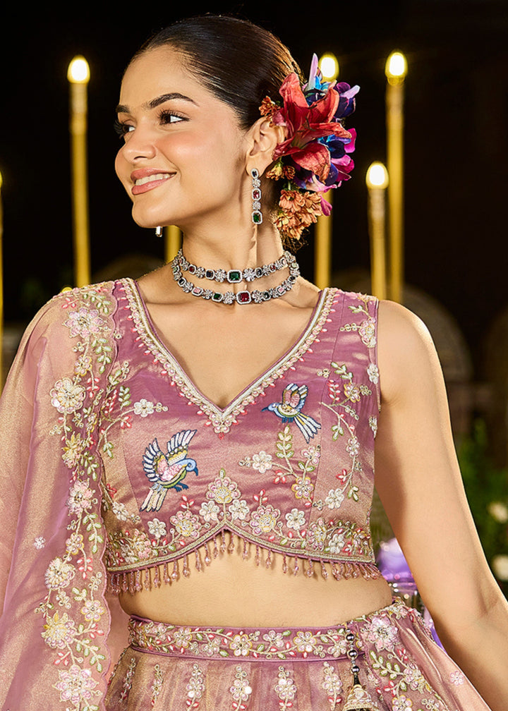 Lavender Tissue Lehenga Choli with Beads & Sequince Embroidered