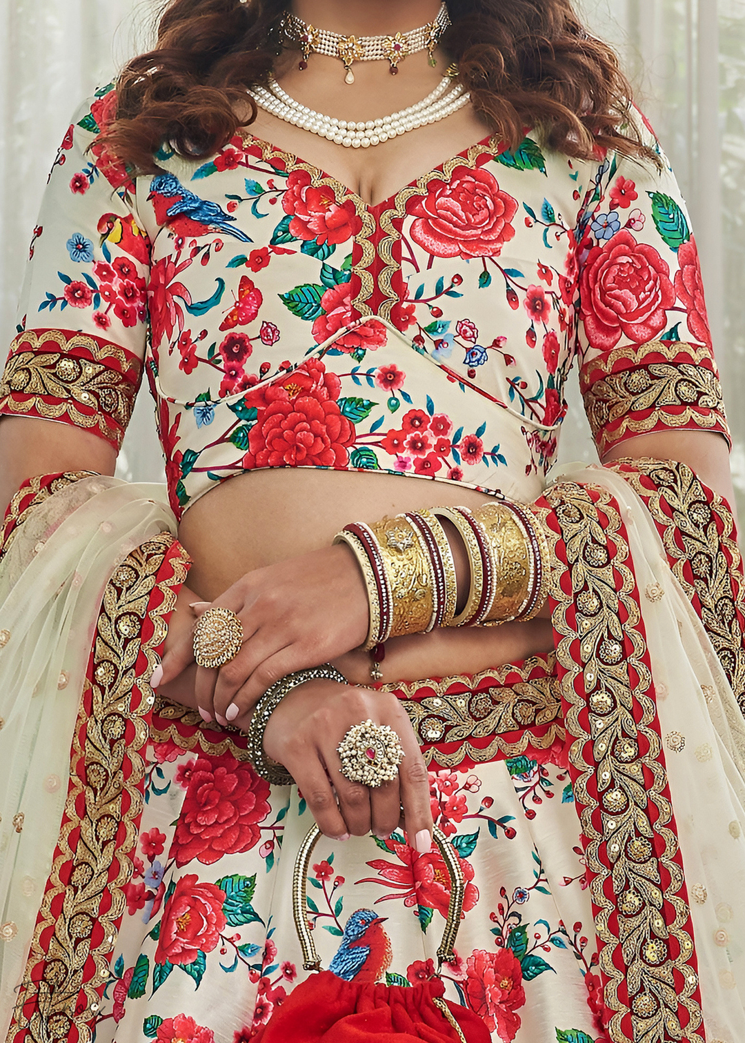 Pearl White Silk Lehenga With Dupatta