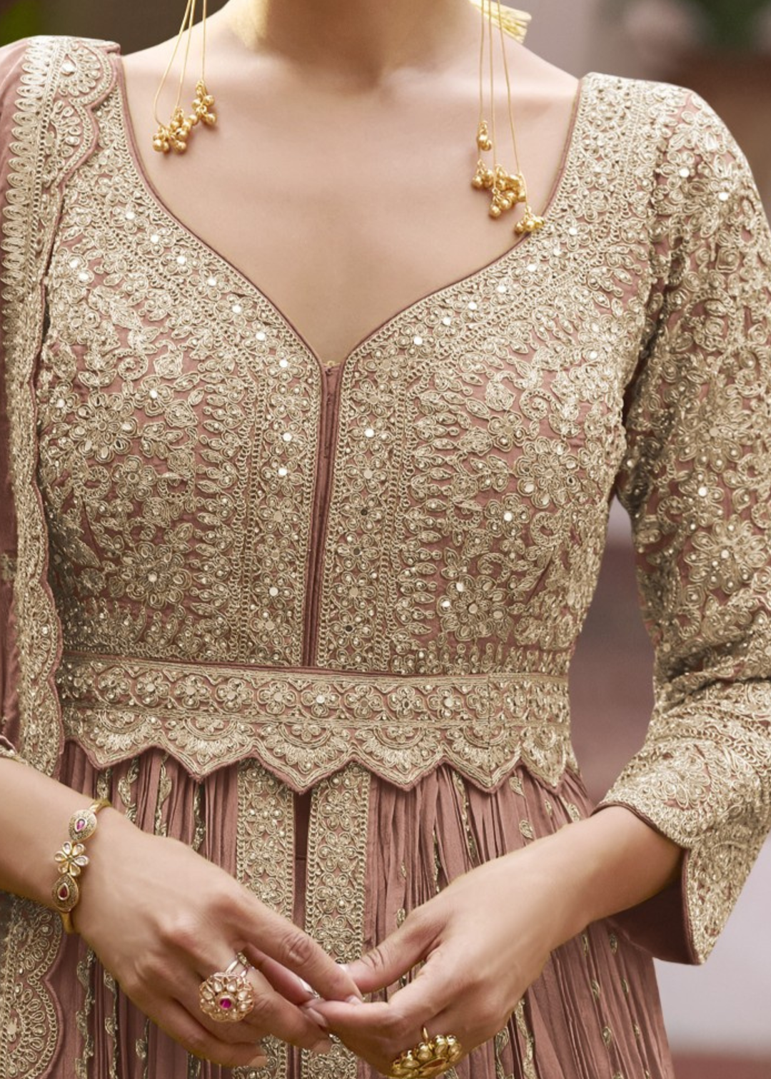 Muted Mauve Pink Chinon Salwar Suit