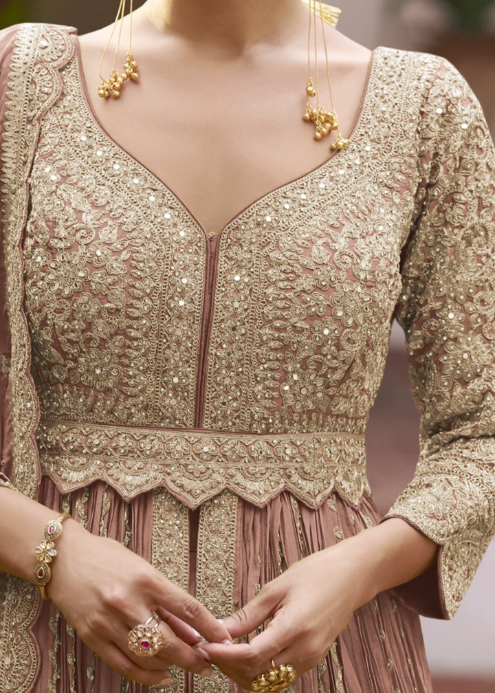 Muted Mauve Pink Chinon Salwar Suit
