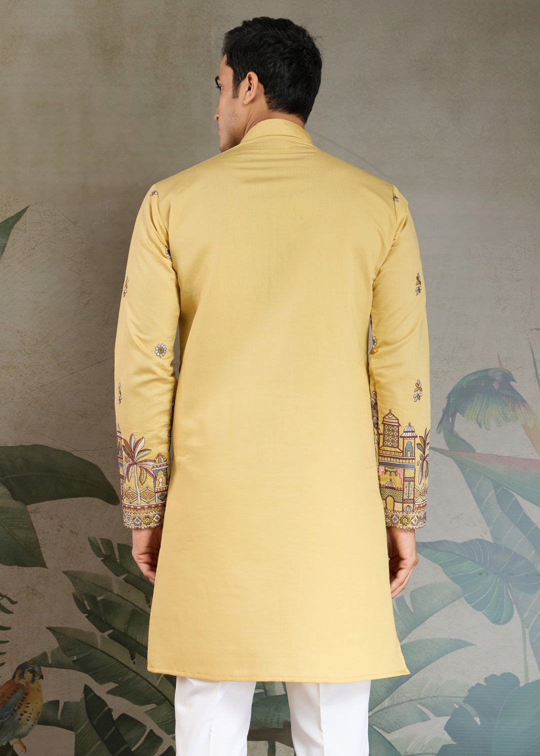 Daffodil Yellow Viscose Silk Kurta Set With Thread & Sequins Embroidered Work