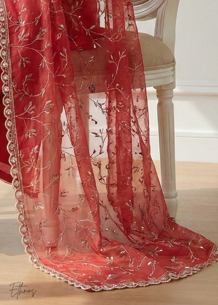 Crimson Red Organza Salwar Suit