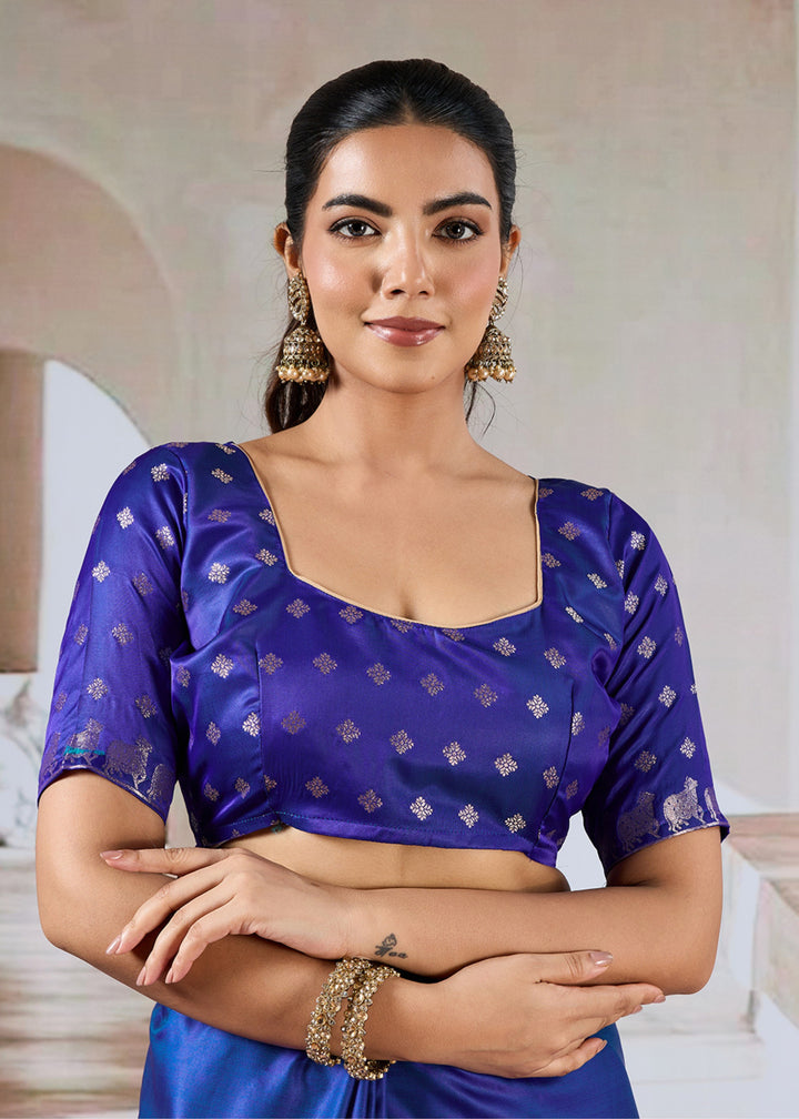 Blue Pure Satin Handloom Weaving Saree