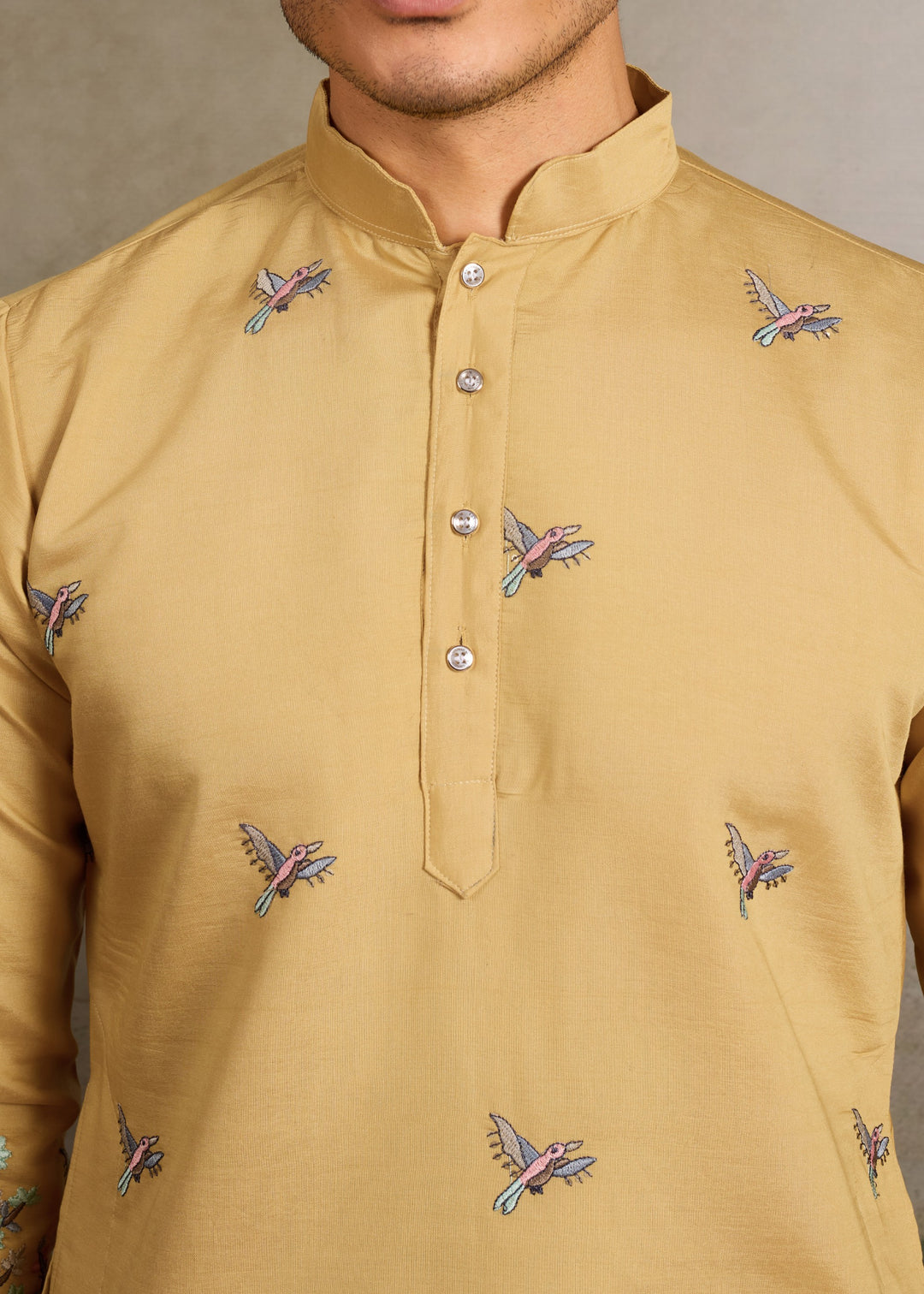 Mustard Yellow Mens Silk Kurta with Pant