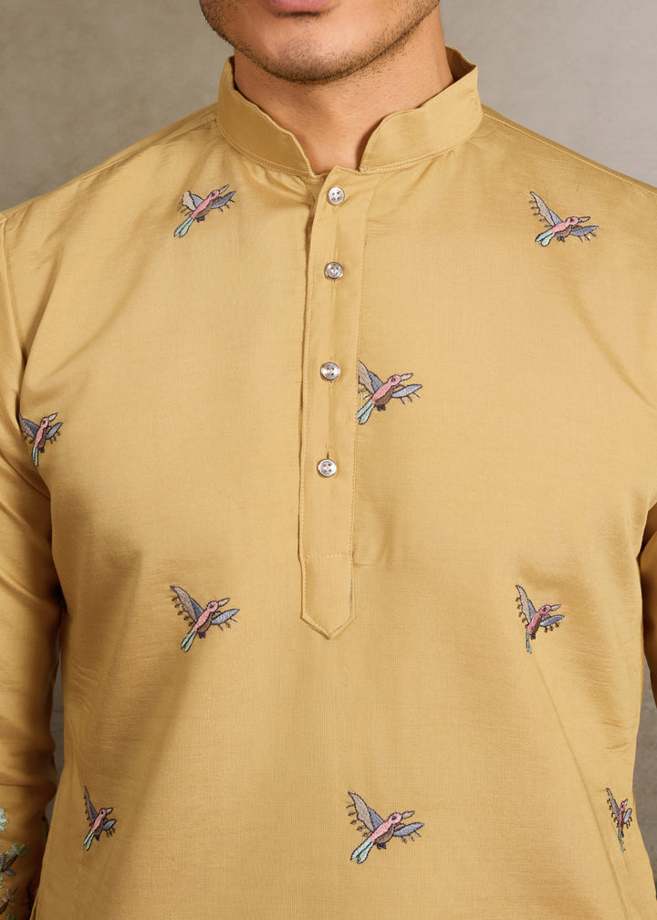 Mustard Yellow Mens Silk Kurta with Pant