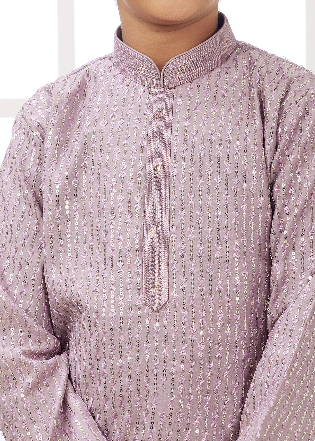 Thistle Purple Silk Mens Kurta Set With Thread Embroidery Work