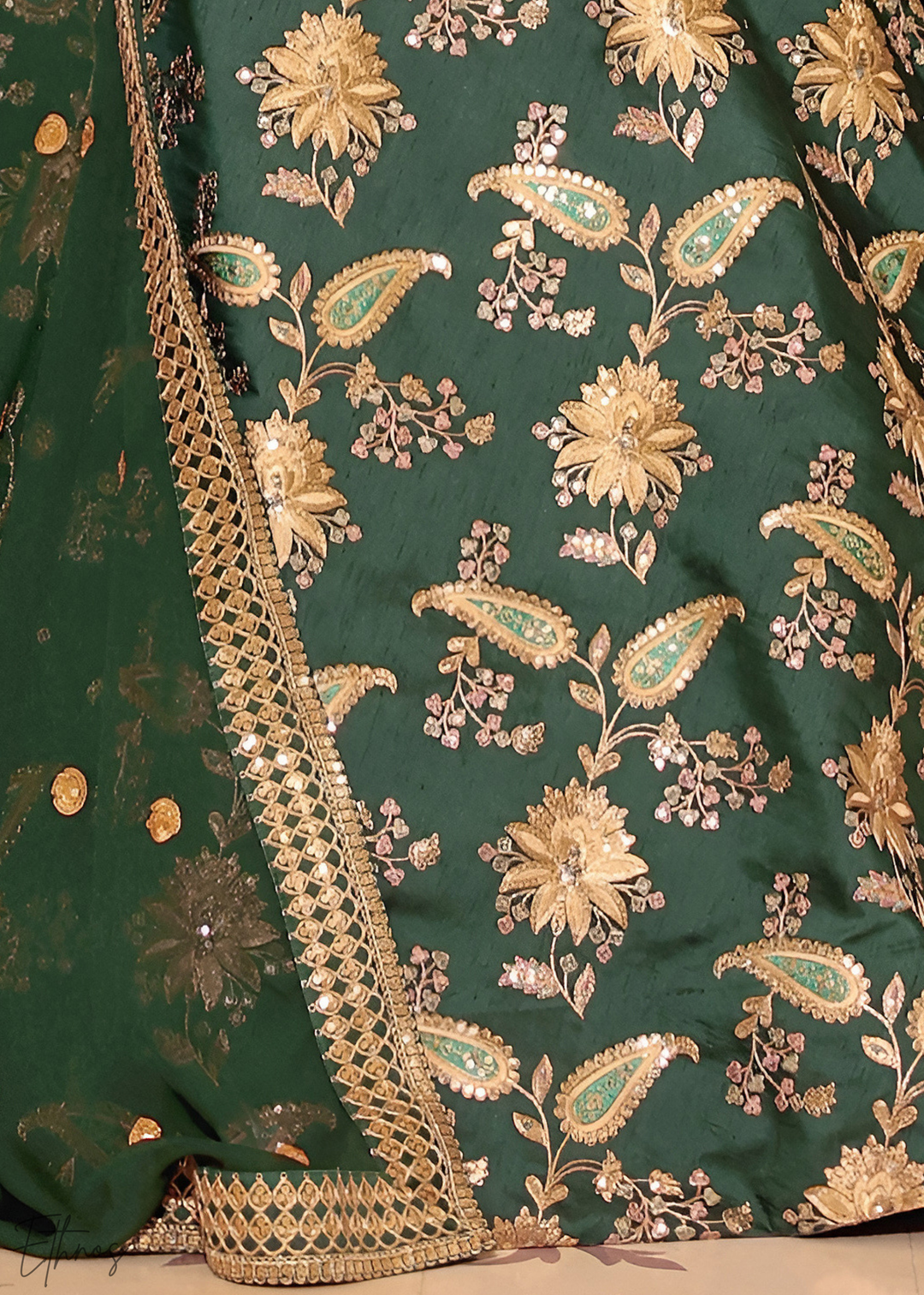 Dark Green Silk Lehenga Choli