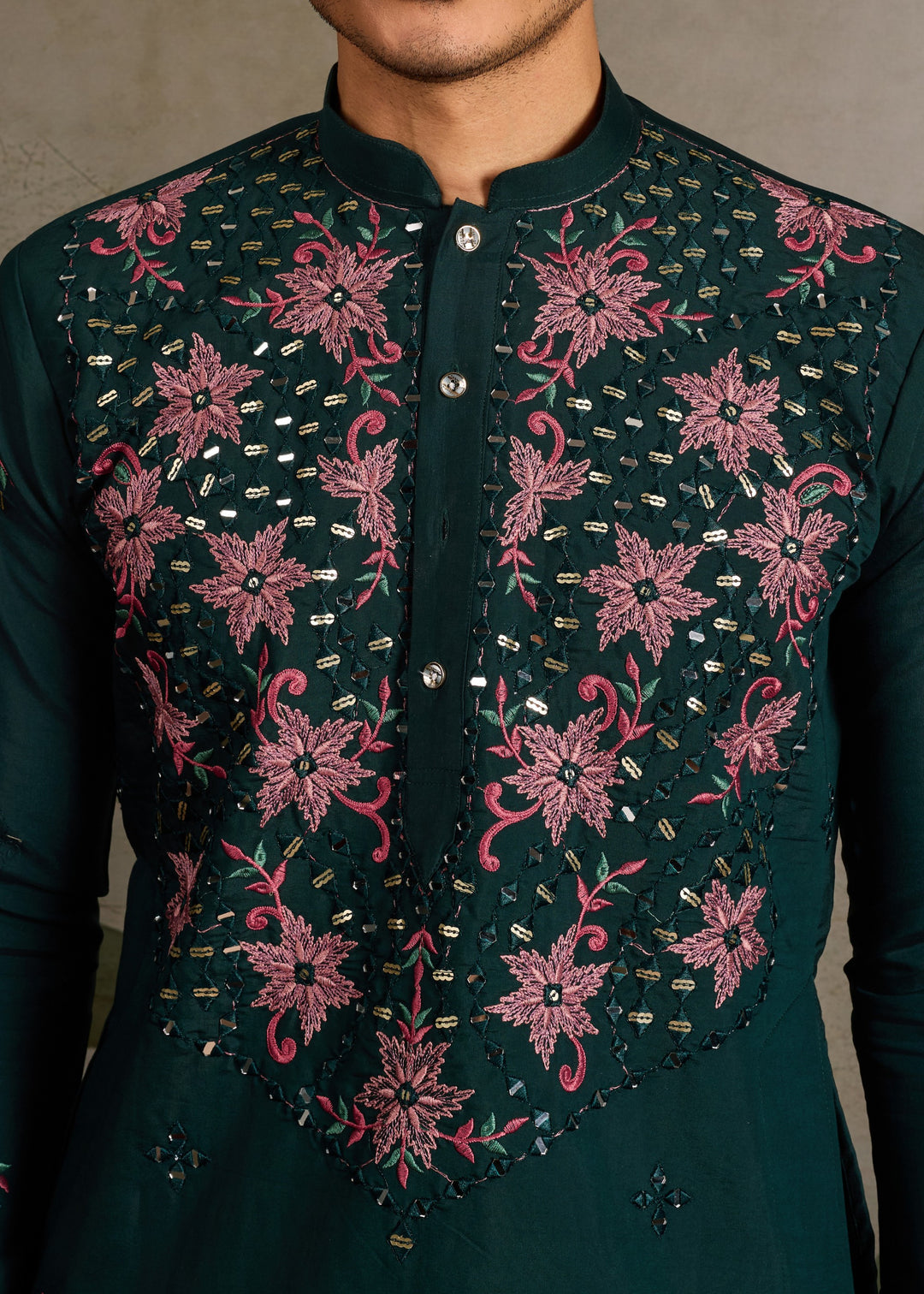 Forest Green Mens Wear Silk Kurta with Pant