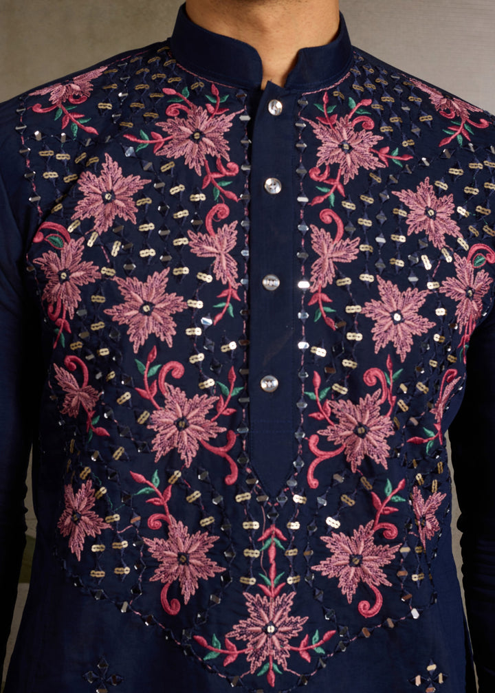 Navy Blue Mens Wear Silk Kurta with Pant