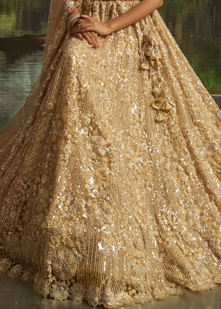Golden beige Soft Net Lehenga with heavy embroidery
