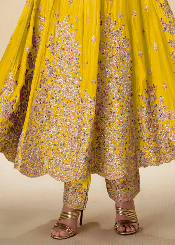 Marigold Yellow Chinon Salwar Suit