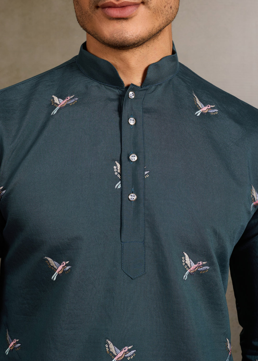 Deep Teal Green Mens Silk Kurta with Pant