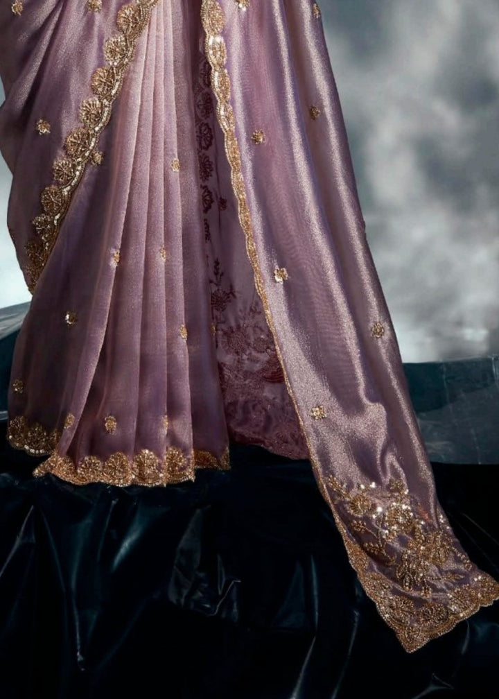 Lavender Pure Fancy Saree with Hand Worked Border