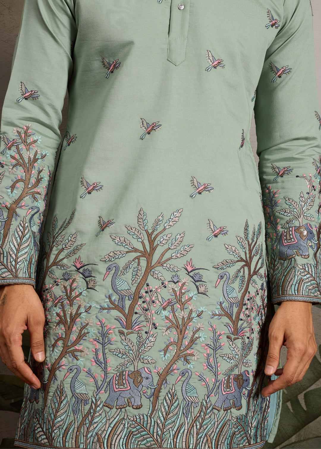 Sage Green Mens Silk Kurta with Pant