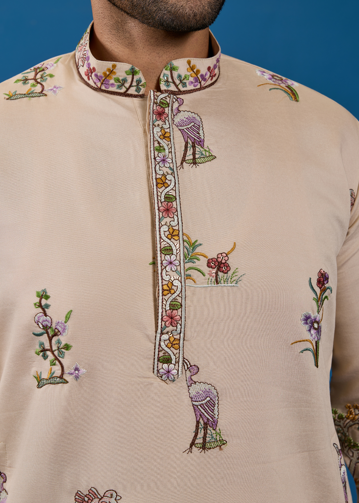 Almond Beige Mens Wear Kurta with Pant