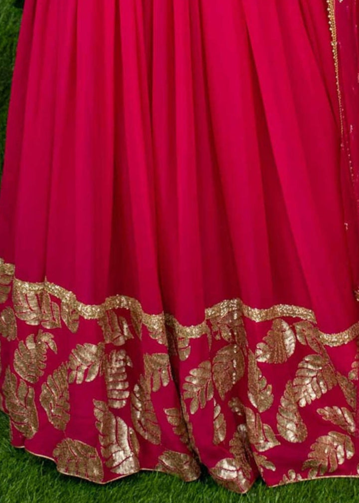 Raspberry Pink Georgette Lehenga Choli With Sequins Zari Embroidered Work