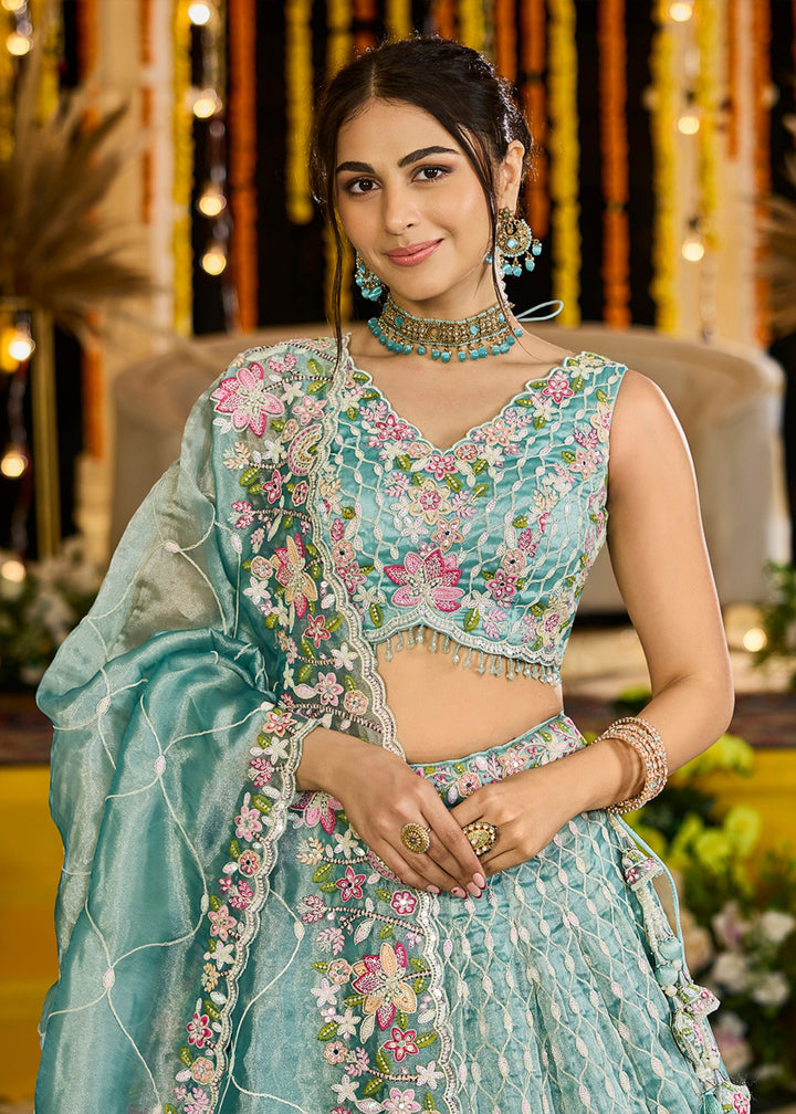 Rama Satin Silk Lehenga Choli with Sequinned Embroidered