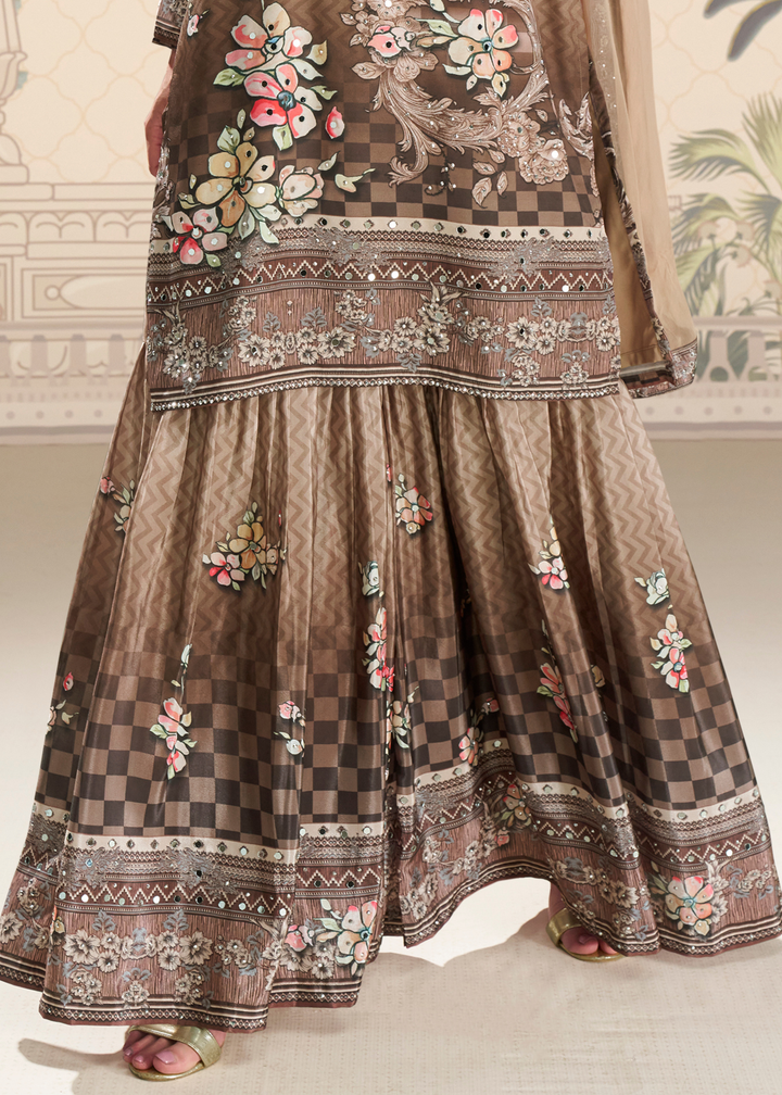 Coffee Brown Crep Silk Sharara Suit