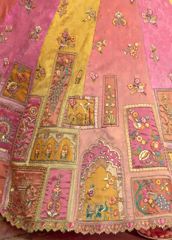 Baby Pink And Peach Silk Lehenga With Cut Work Border And Embroidery