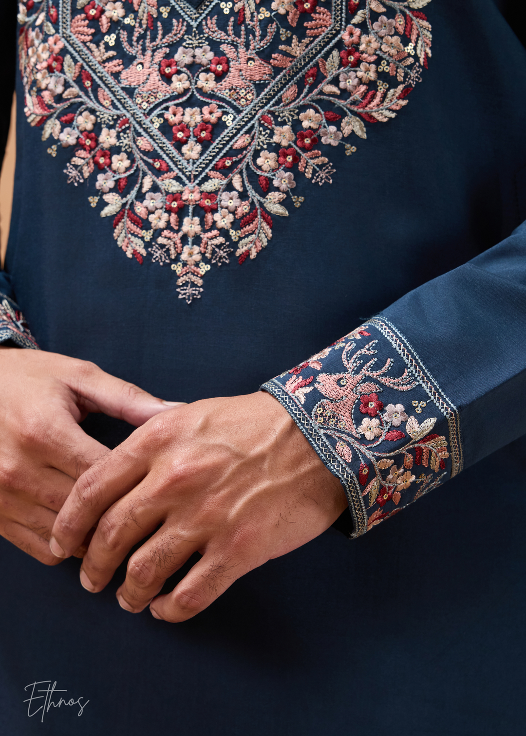 Teal Blue Mens Wear Silk Kurta With Pant And Dupatta