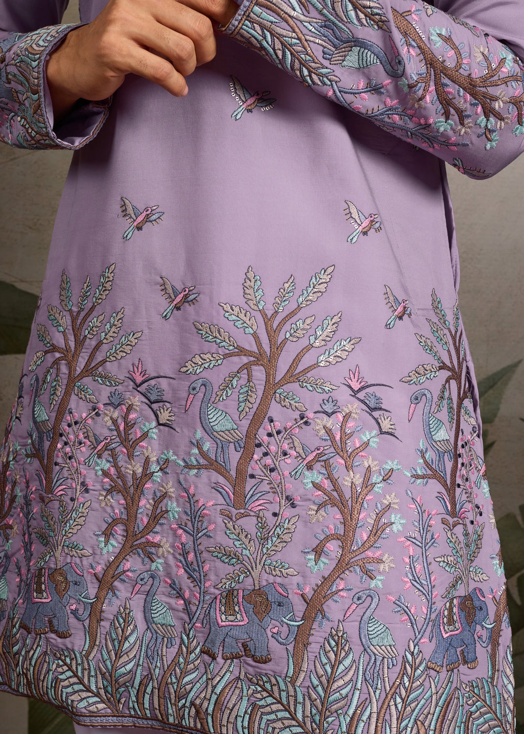 Soft Lavender Mens Silk Kurta with Pant