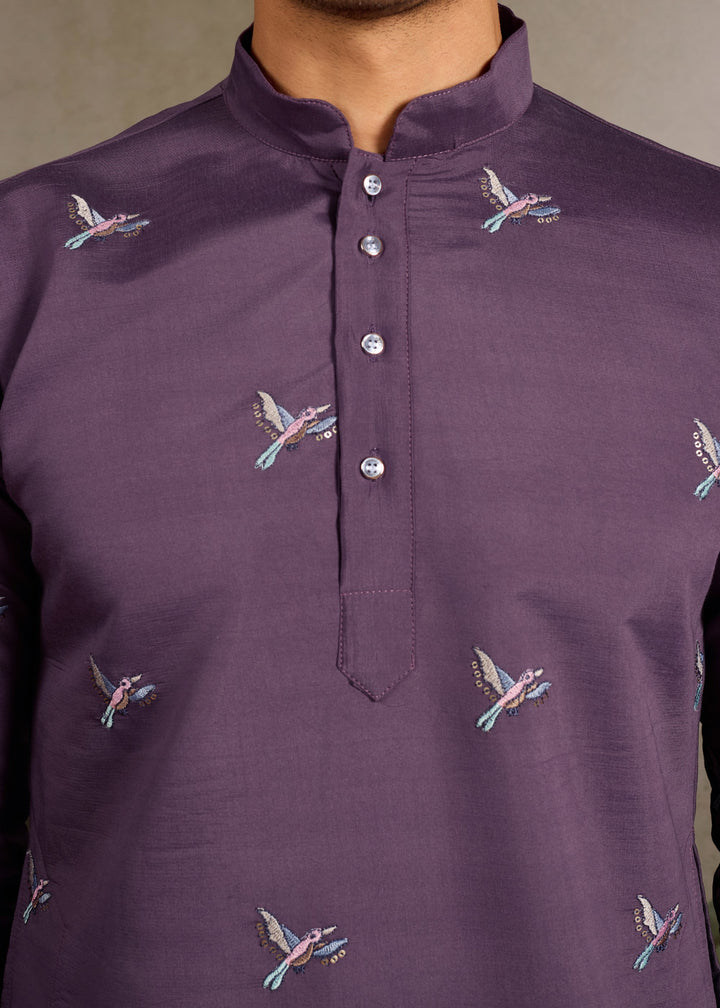 Dusty Plum Mens Silk Kurta with Pant