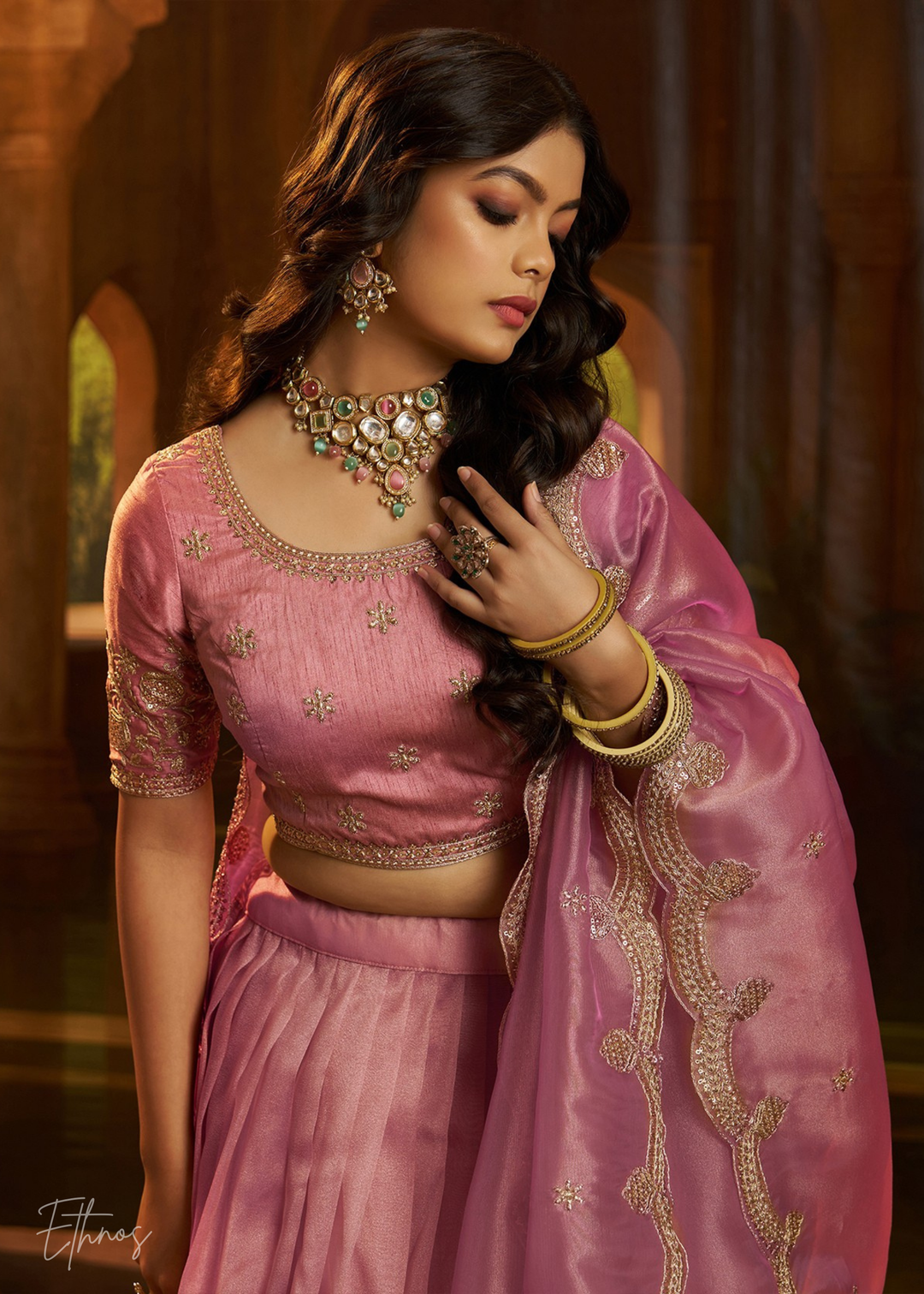 Pink Organza Art Silk Lehenga