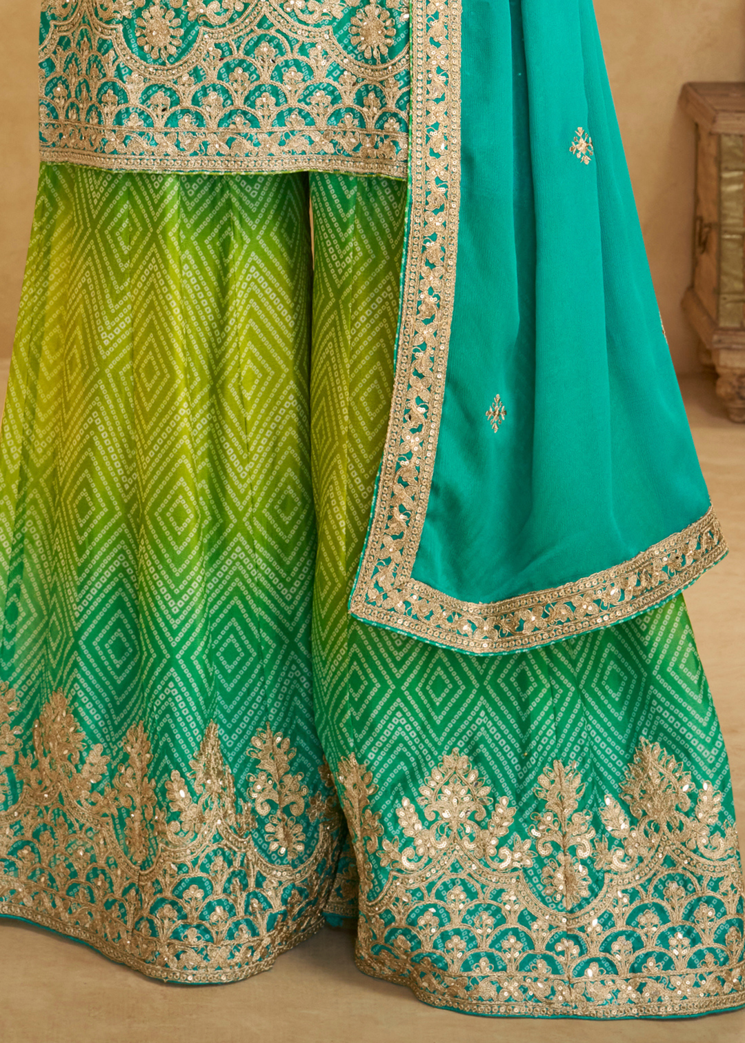 Sea Green – Lime Ombre Chinon Palazzo Suit