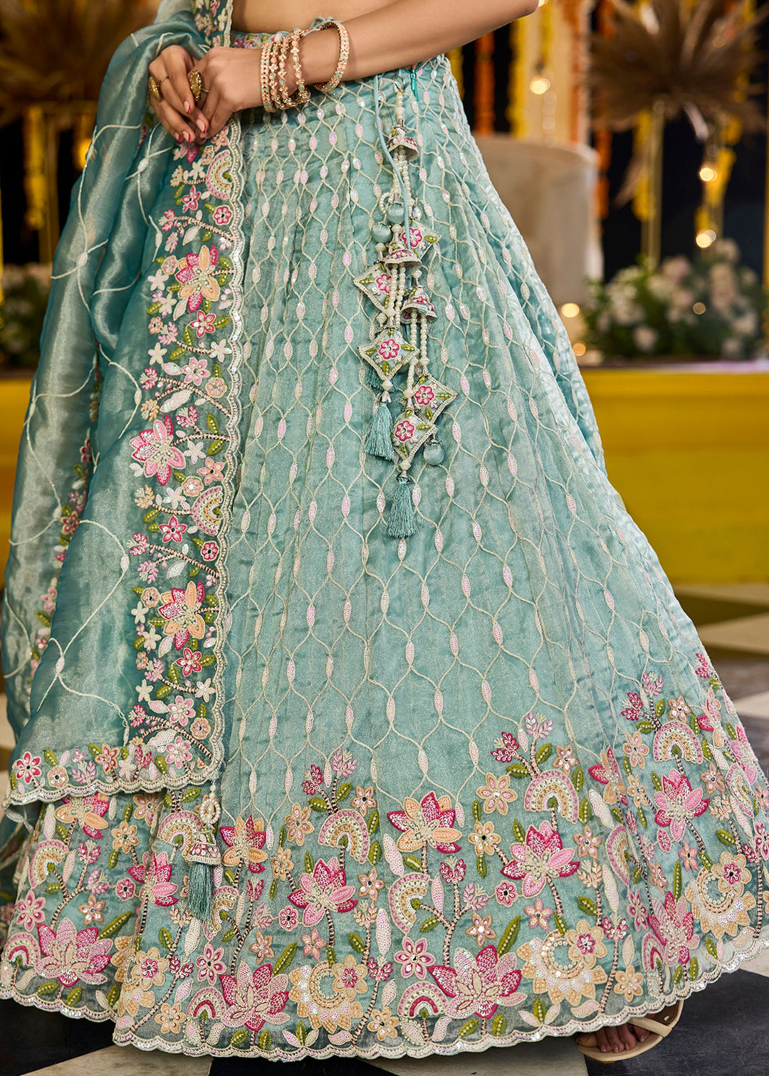 Rama Satin Silk Lehenga Choli with Sequinned Embroidered