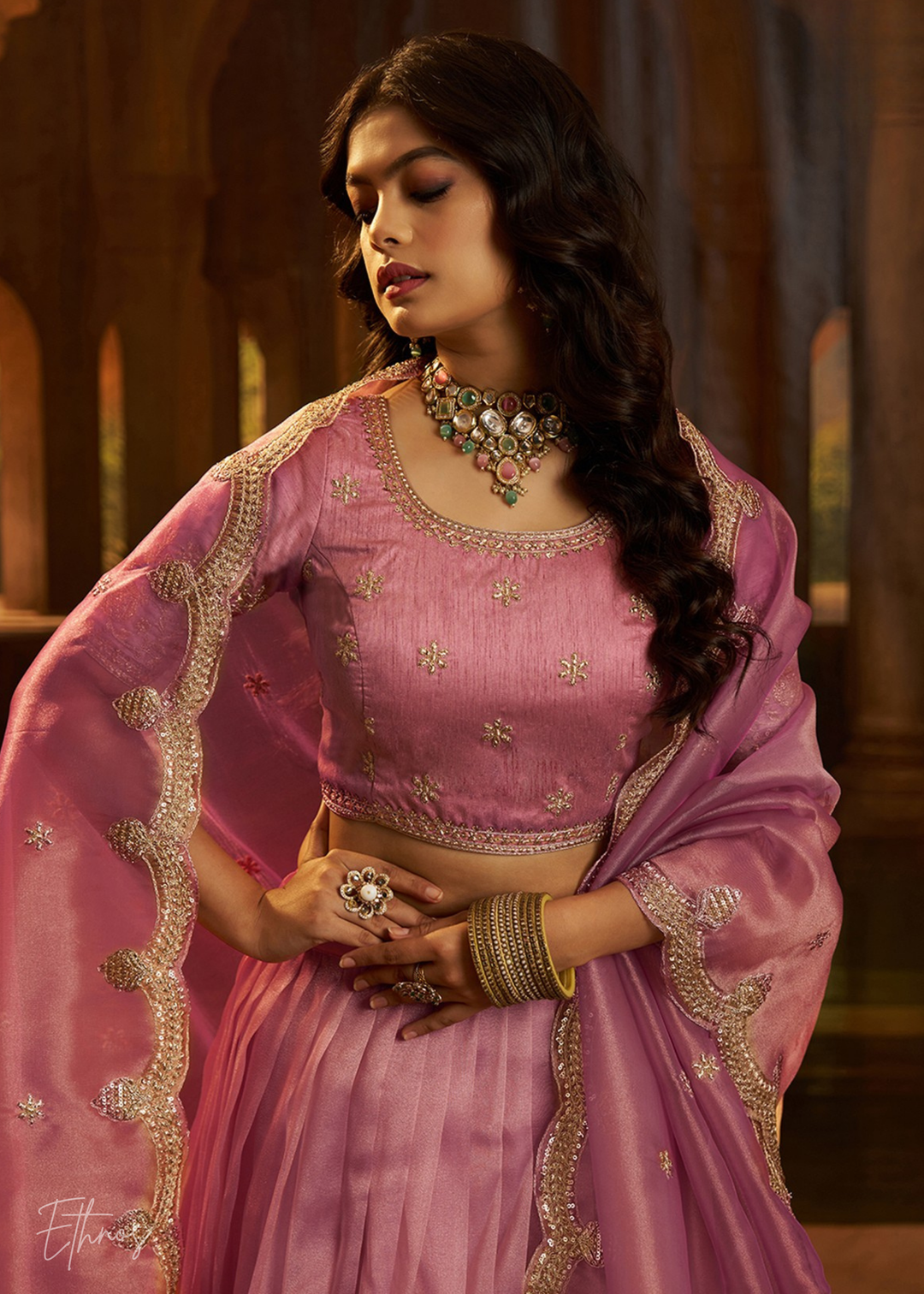 Pink Organza Art Silk Lehenga