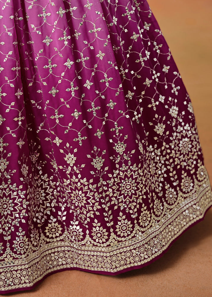 Rani Pink Sequins Zari Embroidered Work Georgette Lehenga