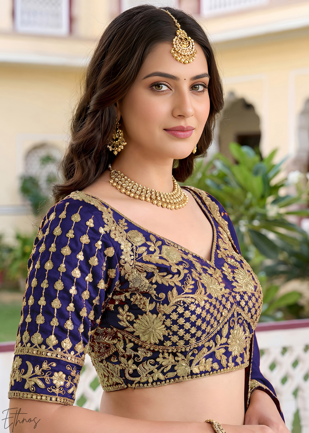 Deep Sapphire Floret Zari Rangoli Silk Lehenga